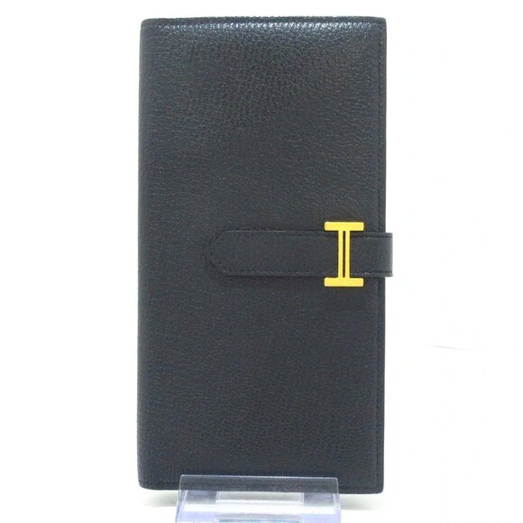 HERMES Bearn Souffle - Black Chevre Square P Long Wallet 788-081625 - Picture 1 of 11